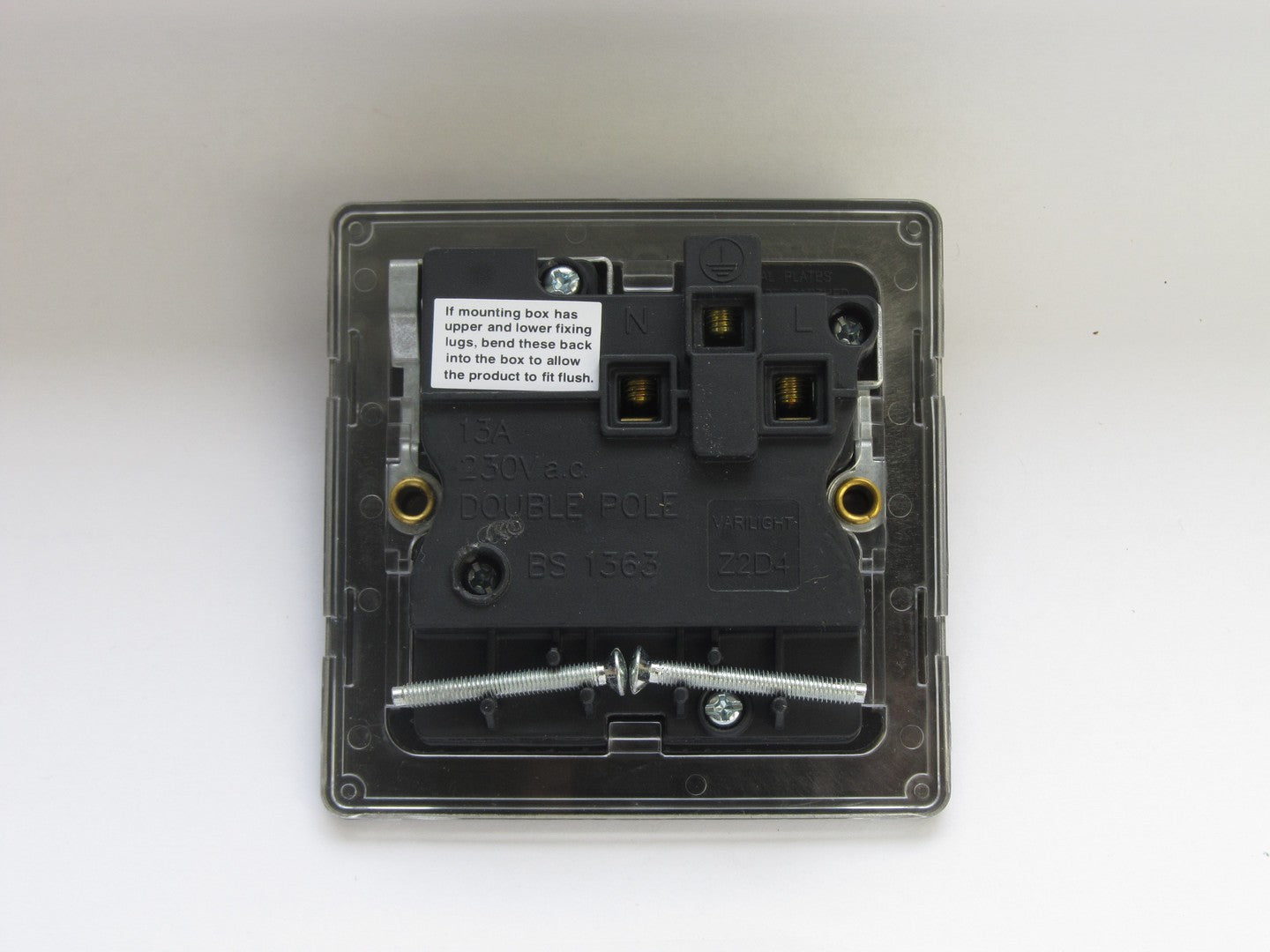 Back view of electrical socket on a white background