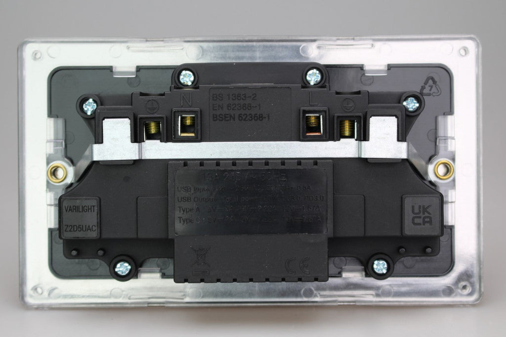 Electrical switch plate with screws on a gray background