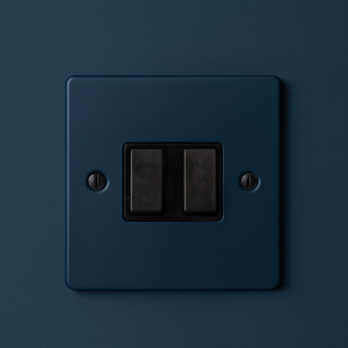  light switch on a hague blue wall