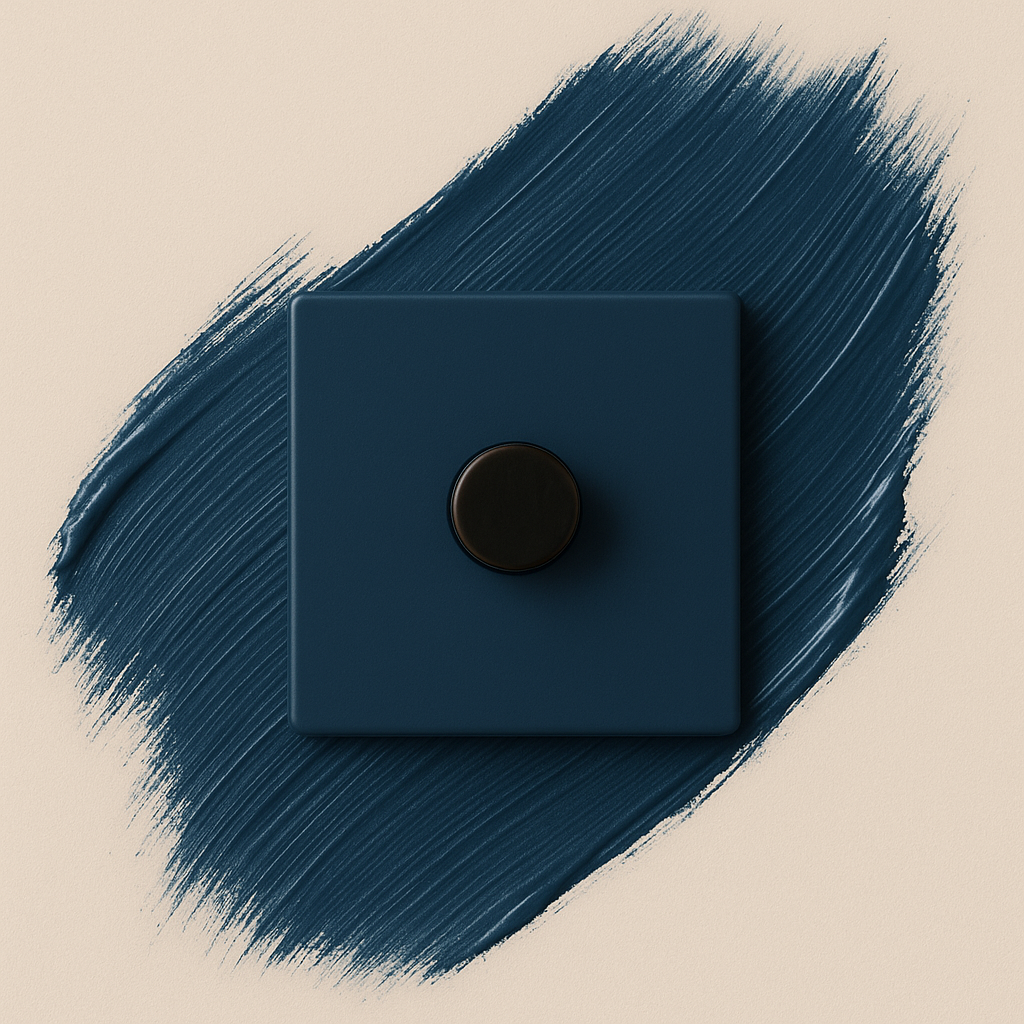 hague blue dimmer switch with a hague blue paint swipe behind 