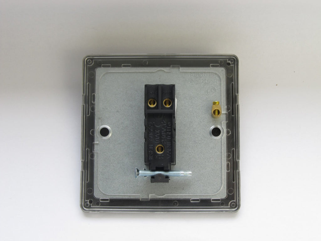 Electrical switch panel with black switch on a white background
