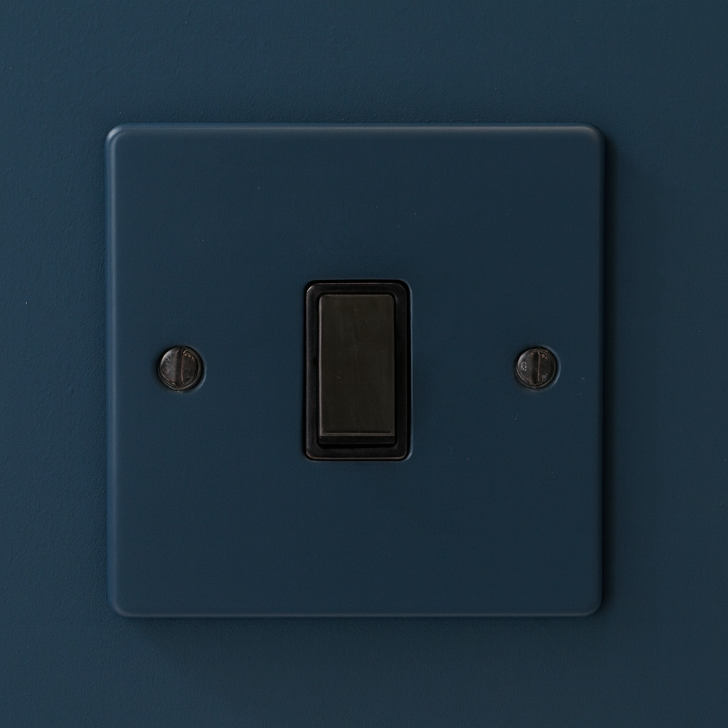 Hague Blue blue light switch on a Hague Blue wall